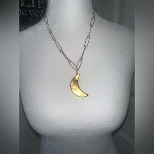 Highway Hippie Gold Crescent Moon Pendant Necklace with paper clip chain